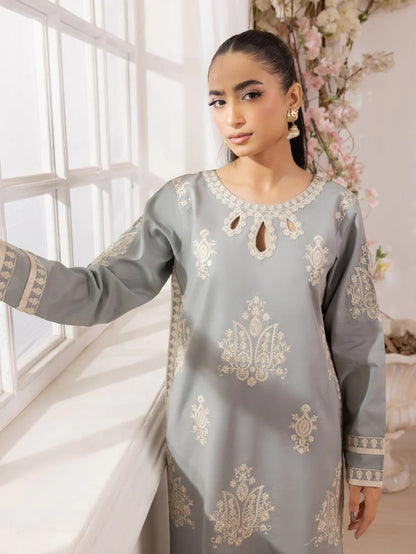 RARE-3PC LAWN EMBROIDERED SHIRT WITH MONARK PRINTED DUPATTA AND TROUSER-3741