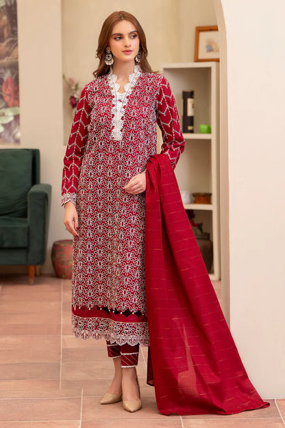 RARE-3PC LAWN CHIKENKARI EMBROIDERED SHIRT WITH LAWN TUBE SLUB DUPATTA-