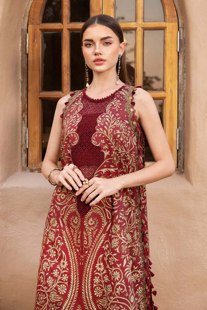 RARE-3PC LAWN EMBROIDERED PRINTED SHIRT WITH CHIFFON PRINT DUPATTA AND PRINT TROUSER-2518