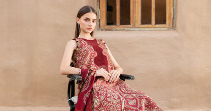 RARE-3PC LAWN EMBROIDERED PRINTED SHIRT WITH CHIFFON PRINT DUPATTA AND PRINT TROUSER-2518