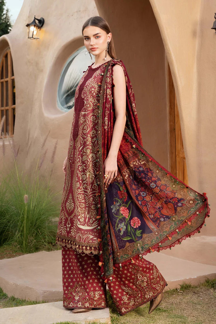 RARE-3PC LAWN EMBROIDERED PRINTED SHIRT WITH CHIFFON PRINT DUPATTA AND PRINT TROUSER-2518