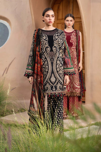 RARE-3PC LAWN EMBROIDERED PRINTED SHIRT WITH CHIFFON PRINT DUPATTA AND PRINT TROUSER-2517