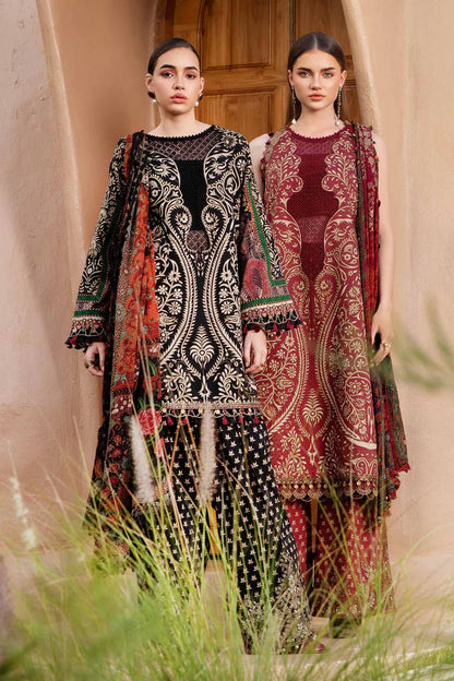 RARE-3PC LAWN EMBROIDERED PRINTED SHIRT WITH CHIFFON PRINT DUPATTA AND PRINT TROUSER-2517
