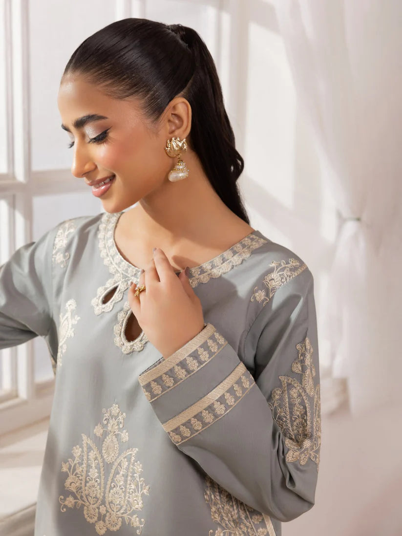 RARE-3PC LAWN EMBROIDERED SHIRT WITH MONARK PRINTED DUPATTA AND TROUSER-3741