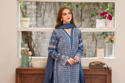 RARE-3PC LAWN CHIKENKARI EMBROIDERED SHIRT WITH LAWN TUBE SLUB DUPATTA-