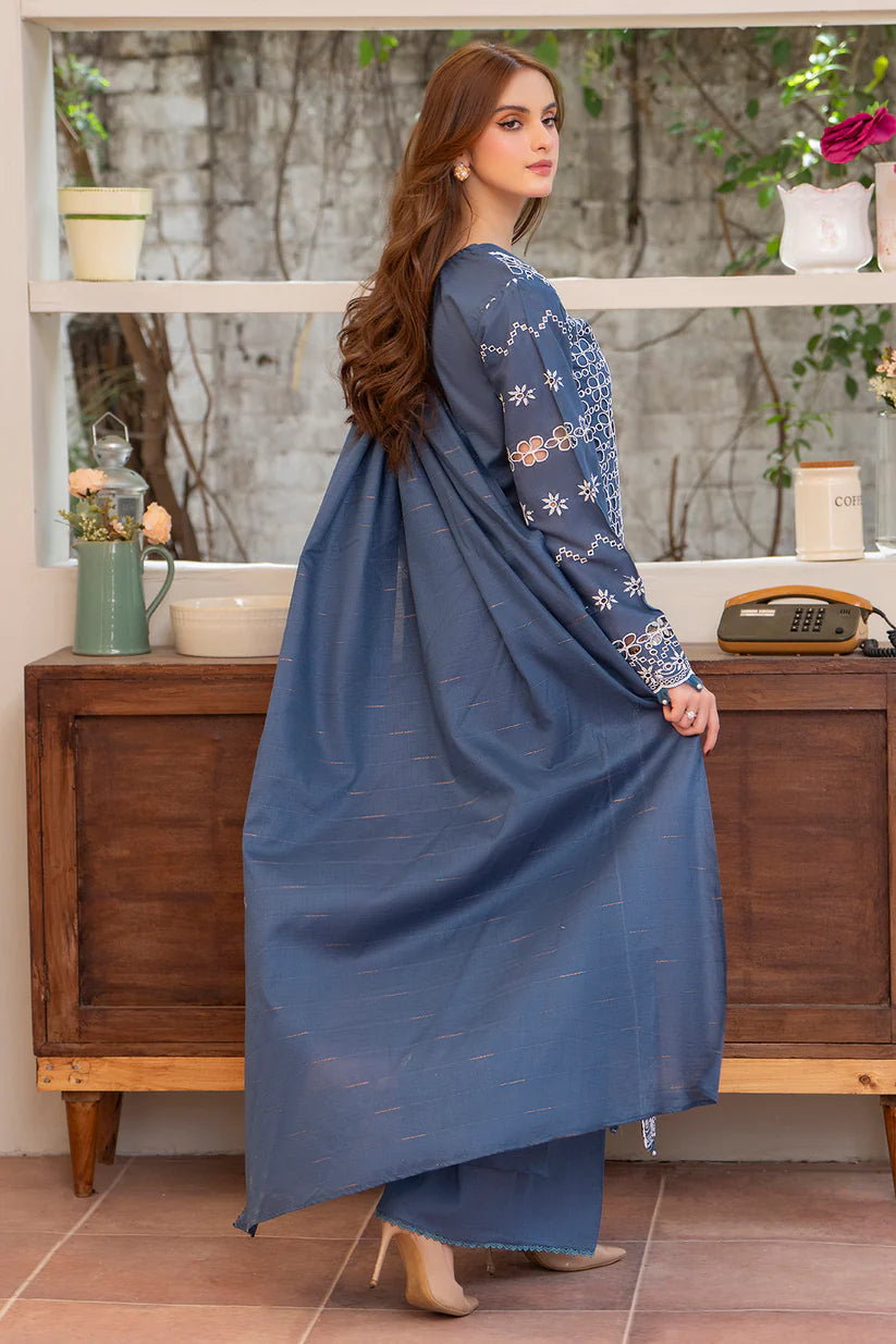 RARE-3PC LAWN CHIKENKARI EMBROIDERED SHIRT WITH LAWN TUBE SLUB DUPATTA-