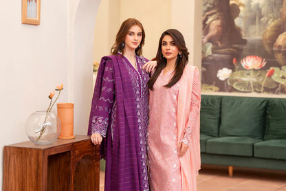 RARE-3PC LAWN CHIKENKARI EMBROIDERED SHIRT WITH LAWN TUBE SLUB DUPATTA-