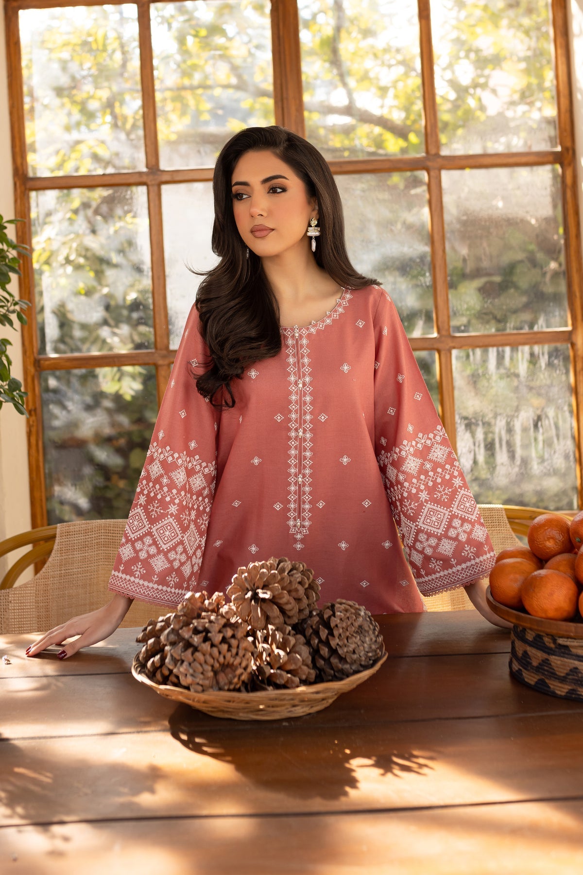 RARE-2PC LAWN EMBROIDRED SHIRT WITH LAWN EMBROIDRED SLEEVES-3453