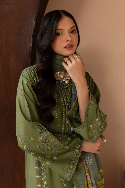 RARE-3PC LAWN EMBROIDERED SHIRT WITH MONARK PRINT DUPATTA AND EMB TROUSER-3700