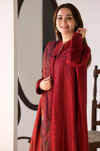 RARE - 3PC DHANAK EMBROIDERED SHIRT WITH WOOL PRINTED SHAWL AND TROUSER-3356 A