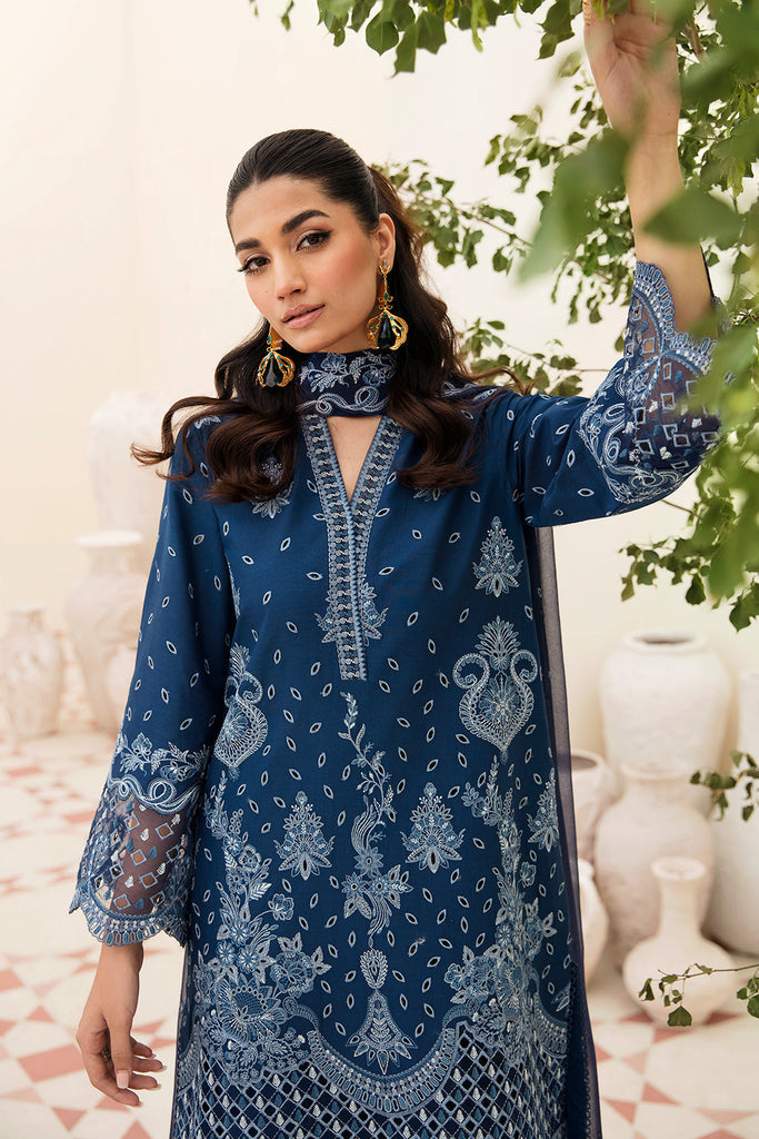 RARE-3PC LAWN EMBROIDERED SHIRT WITH CHIFFON EMBROIDERED DUPATTA AND TROUSER-3596