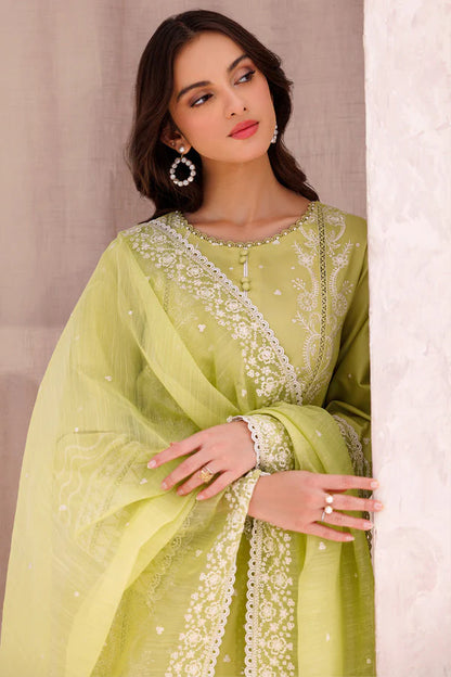RARE-3PC LAWN EMBROIDERED SHIRT WITH ORGANZA EMBROIDERED DUPATTA AND LAWN TROUSER-3697