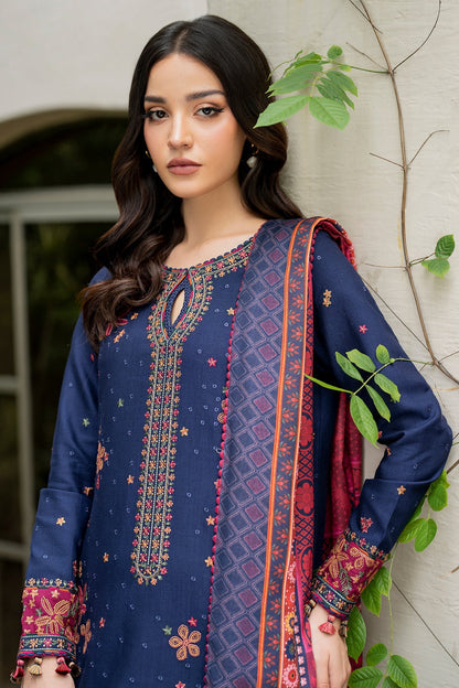 RARE-3PC LAWN EMBROIDRED SHIRT WITH MONARK PRINT DUPATTA AND TROUSER-3561