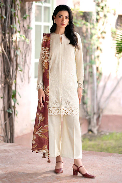 RARE- 3PC DHANAK EMBROIDERED SHIRT WITH WOOL PRINT SHAWL AND TROUSER-3320-B