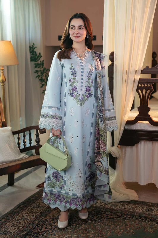 RARE-3PC LAWN EMBROIDERED SHIRT WITH CHIFFON PRINT DUAPATTA AND TROUSER-3724