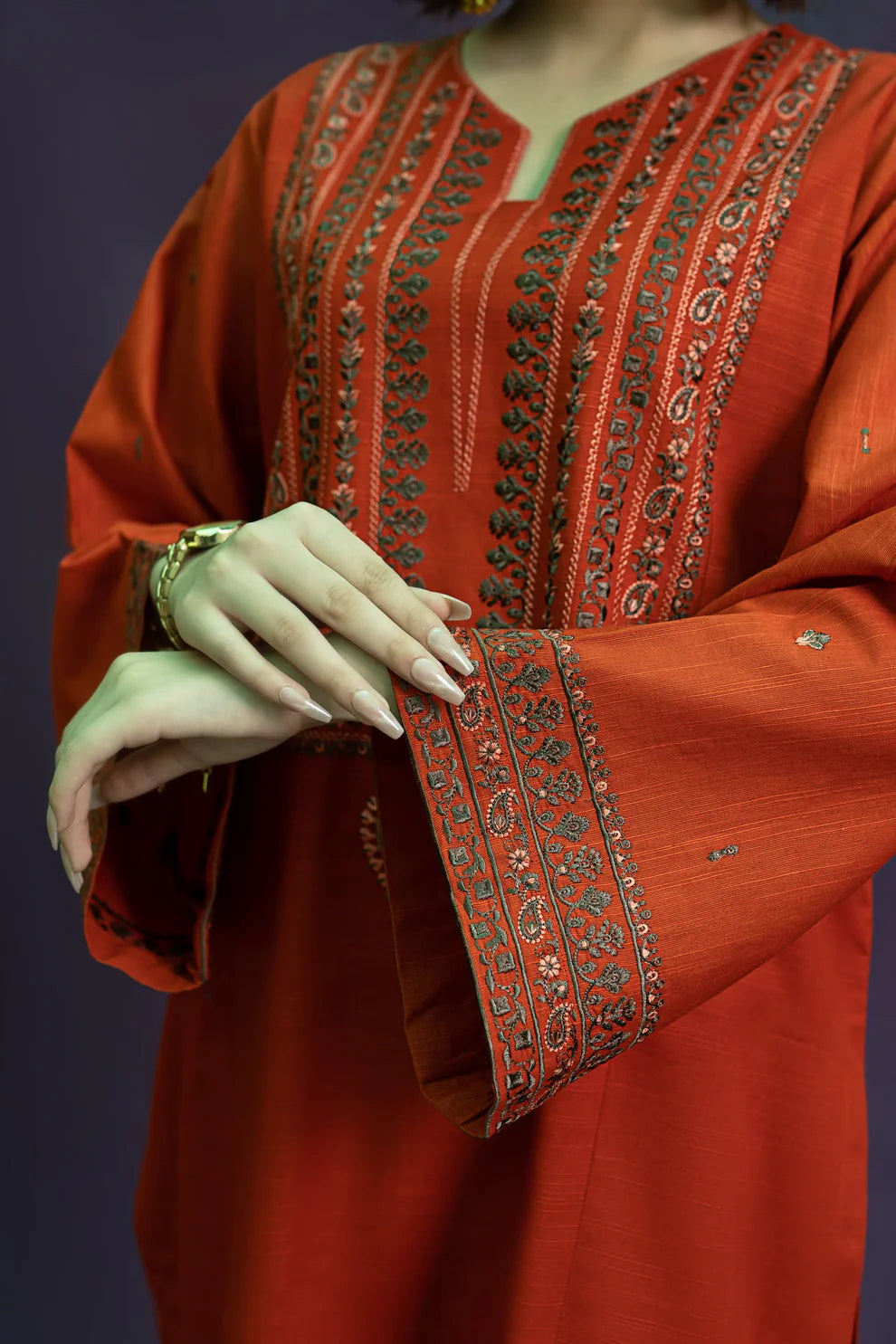 RARE 2PC DHANAK EMBROIDRED SHIRT WITH AND EMBROIDRED TROUSER-3126