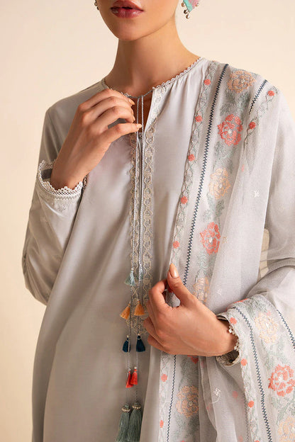 RARE-3PC DHANAK EMBROIDERED SHIRT WITH ORGANZA EMBROIDRED DUPATTA AND TROUSER-3205