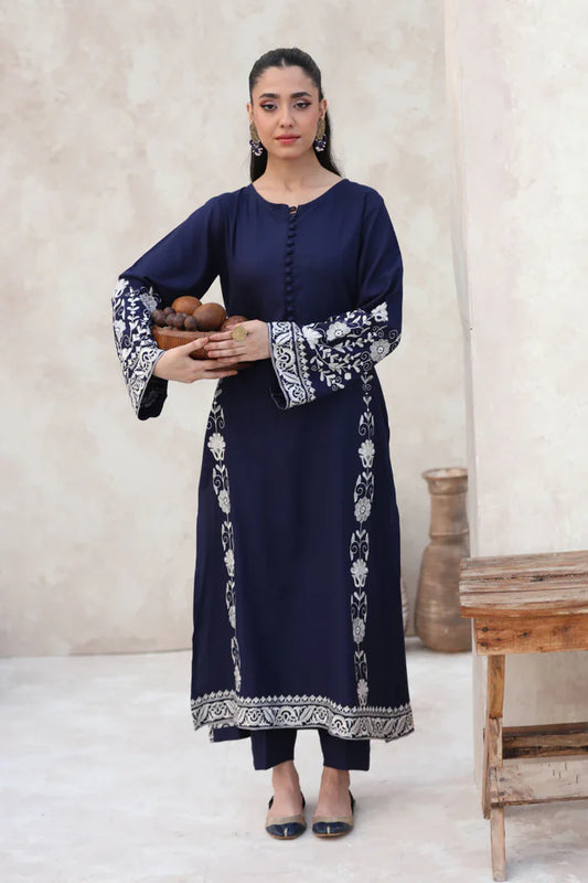 RARE-2PC DHANAK EBROIDERED SHIRT WITH DHANAK EMBROIDERED SLEEVES-3390