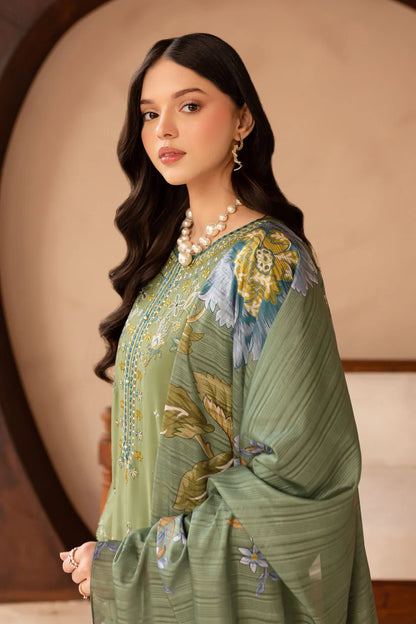 RARE-3PC LAWN EMBROIDERED SHIRT WITH MONARK PRINT DUPATTA AND EMB TROUSER-3700