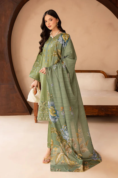 RARE-3PC LAWN EMBROIDERED SHIRT WITH MONARK PRINT DUPATTA AND EMB TROUSER-3700