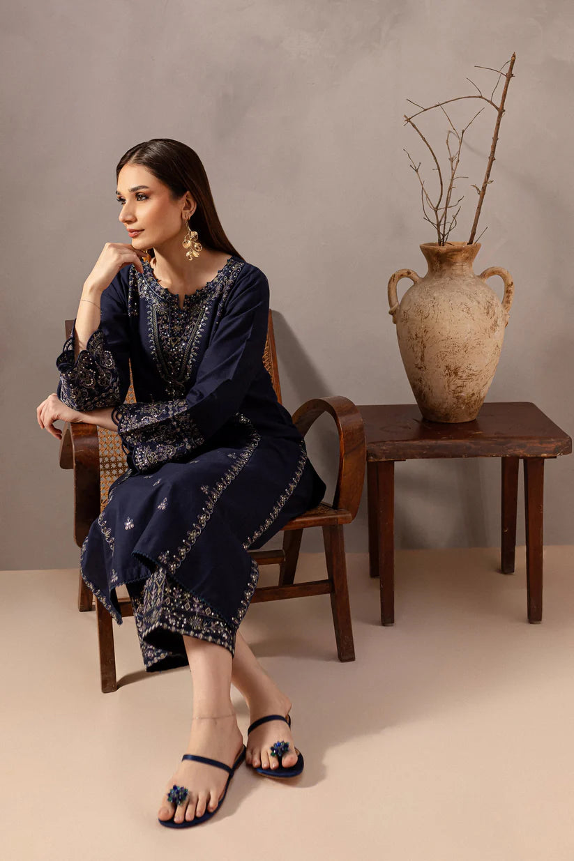 RARE-2PC SEQUIN LAWN EMBROIDERED SHIRT WITH SEQUIN LAWN EMBROIDERED TROUSER-3475