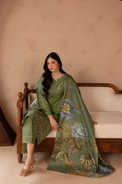 RARE-3PC LAWN EMBROIDERED SHIRT WITH MONARK PRINT DUPATTA AND EMB TROUSER-3700