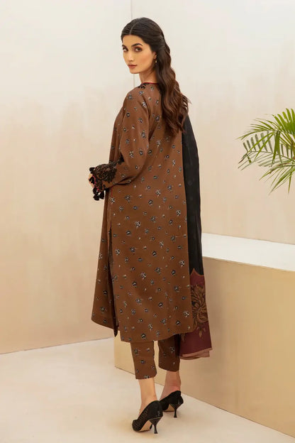 RARE - 3PC KARANDI PRINTED EMBROIDERED SHIRT WITH KARANDI PRINTED SHAWL AND KARANDI PRINTED TROUSER-RARE-1151