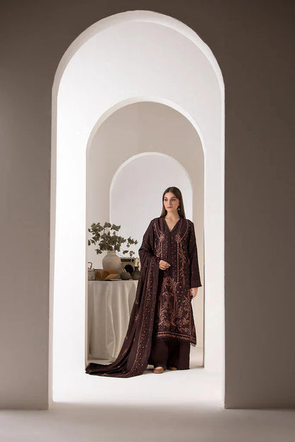 RARE - 3PC DHANAK EMBROIDERED SHIRT WITH DHANAK EMBROIDERED SHAWL AND TROUSER-3424