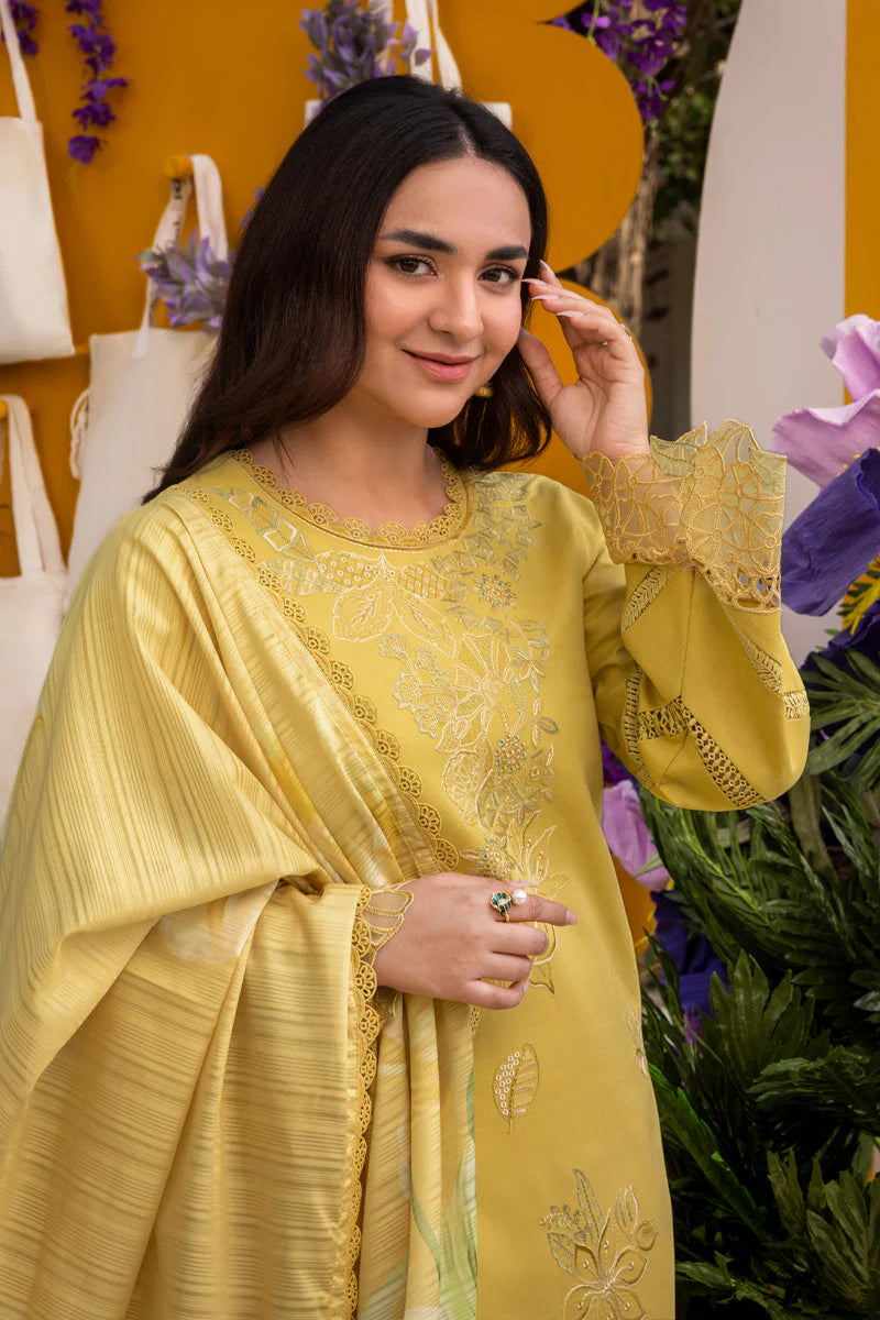 RARE-3PC LAWN EMBROIDERED SHIRT WITH MONARK PRINT DUPATTA AND TROUSER-3701