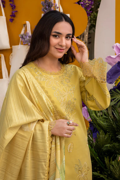RARE-3PC LAWN EMBROIDERED SHIRT WITH MONARK PRINT DUPATTA AND TROUSER-3701