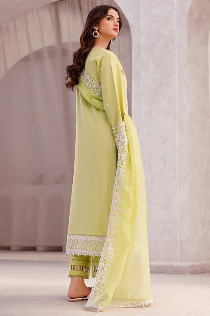 RARE-3PC LAWN EMBROIDERED SHIRT WITH ORGANZA EMBROIDERED DUPATTA AND LAWN TROUSER-3697