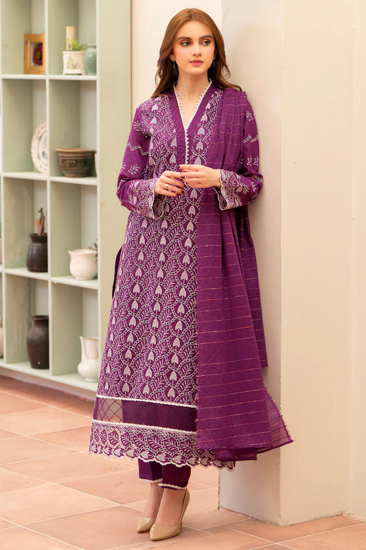 RARE-3PC LAWN CHIKENKARI EMBROIDERED SHIRT WITH LAWN TUBE SLUB DUPATTA