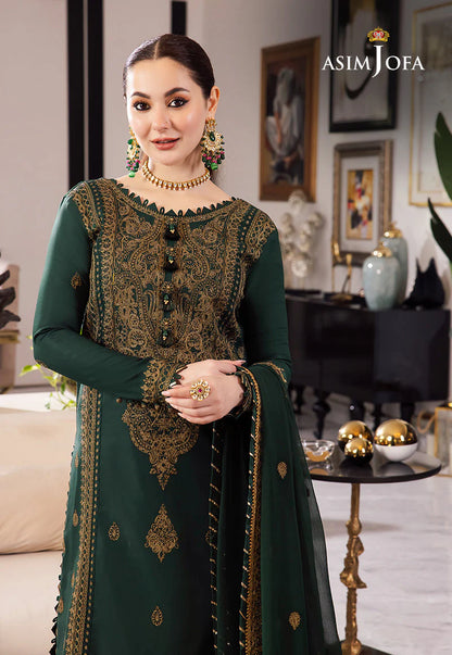 ASIM JOFA-3PC LAWN EMBROIDRED SHIRT WITH CHIFFON EMBROIDRED DUPATTA AND TROUSER-3609