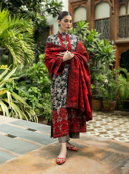 RARE-3PC LAWN EMBROIDERED PRINTED SHIRT WITH LAWN PRINT DUPATTA AND PRINT TROUSER-