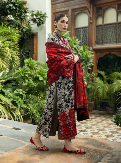 RARE-3PC LAWN EMBROIDERED PRINTED SHIRT WITH LAWN PRINT DUPATTA AND PRINT TROUSER-