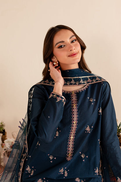 RARE-3PC LAWN EMBROIDERED SHIRT BAMBER CHIFFON EMBROIDERED DUPATTA AND EMB TROUSER-3621