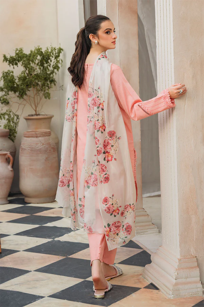 RARE-3PC LAWN EMBROIDERED SHIRT WITH MONARK PTRINTED DUPATTA & TROUSER-3503
