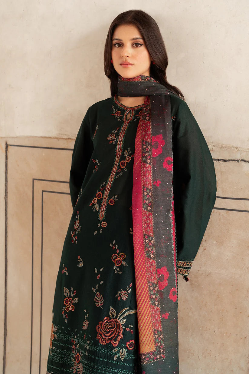 3 Piece Embroidered Dhanak Shirt WithPrinted Wool Shawl RS-705