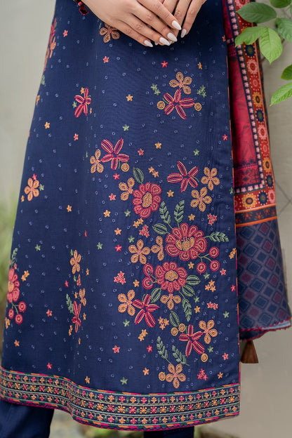 RARE-3PC LAWN EMBROIDRED SHIRT WITH MONARK PRINT DUPATTA AND TROUSER-3561