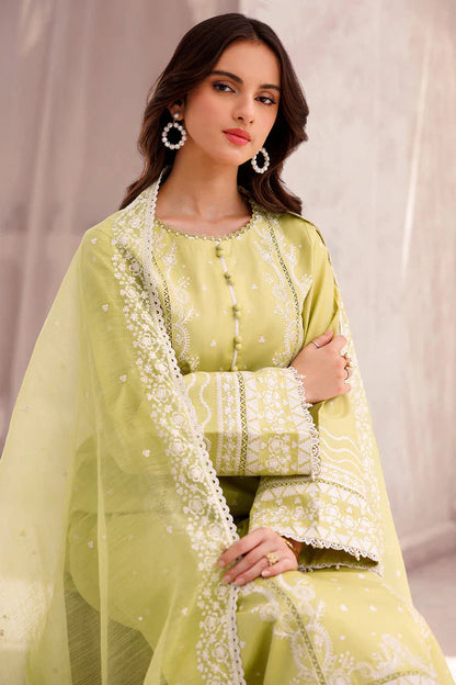 RARE-3PC LAWN EMBROIDERED SHIRT WITH ORGANZA EMBROIDERED DUPATTA AND LAWN TROUSER-3697