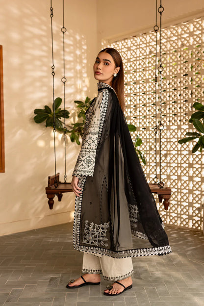 RARE-3PC LAWN EMBROIDERED SHIRT WITH CHIFFON EMBROIDERED DUPATTA AND TROUSER-3689