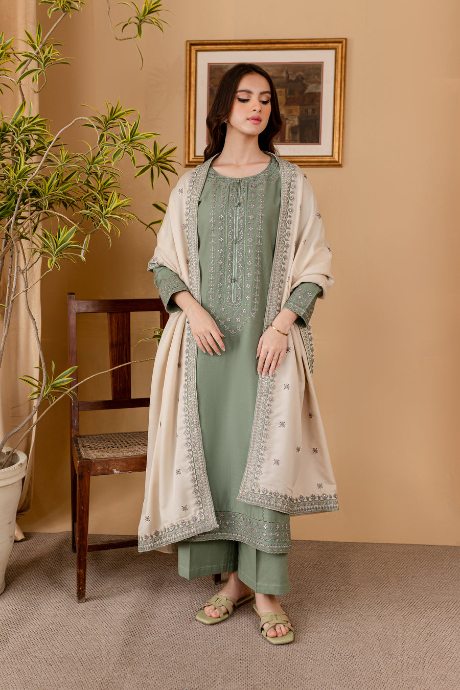 RARE - 3PC LAWN EMBROIDERED SHIRT WITH LAWN EMBROIDERED DUPATTA AND LAWN TROUSER-3501