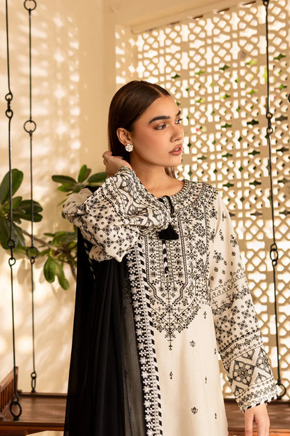 RARE-3PC LAWN EMBROIDERED SHIRT WITH CHIFFON EMBROIDERED DUPATTA AND TROUSER-3689
