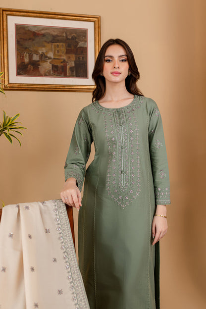 RARE - 3PC LAWN EMBROIDERED SHIRT WITH LAWN EMBROIDERED DUPATTA AND LAWN TROUSER-3501