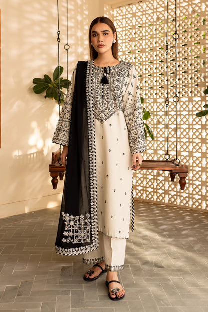 RARE-3PC LAWN EMBROIDERED SHIRT WITH CHIFFON EMBROIDERED DUPATTA AND TROUSER-3689