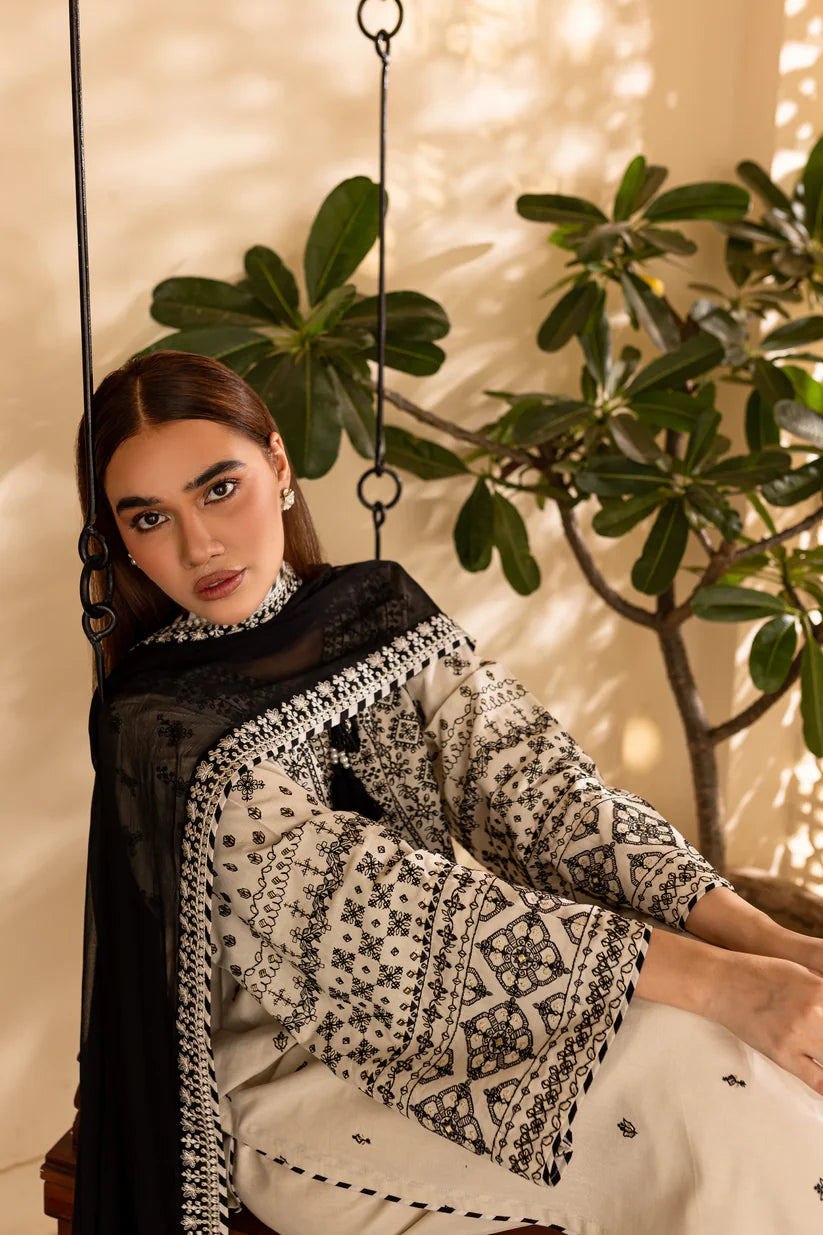 RARE-3PC LAWN EMBROIDERED SHIRT WITH CHIFFON EMBROIDERED DUPATTA AND TROUSER-3689