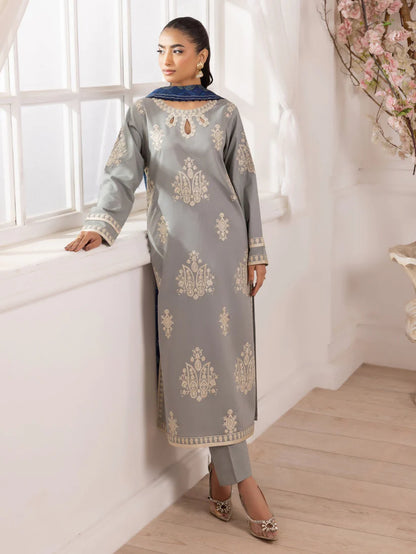 RARE-3PC LAWN EMBROIDERED SHIRT WITH MONARK PRINTED DUPATTA AND TROUSER-3741