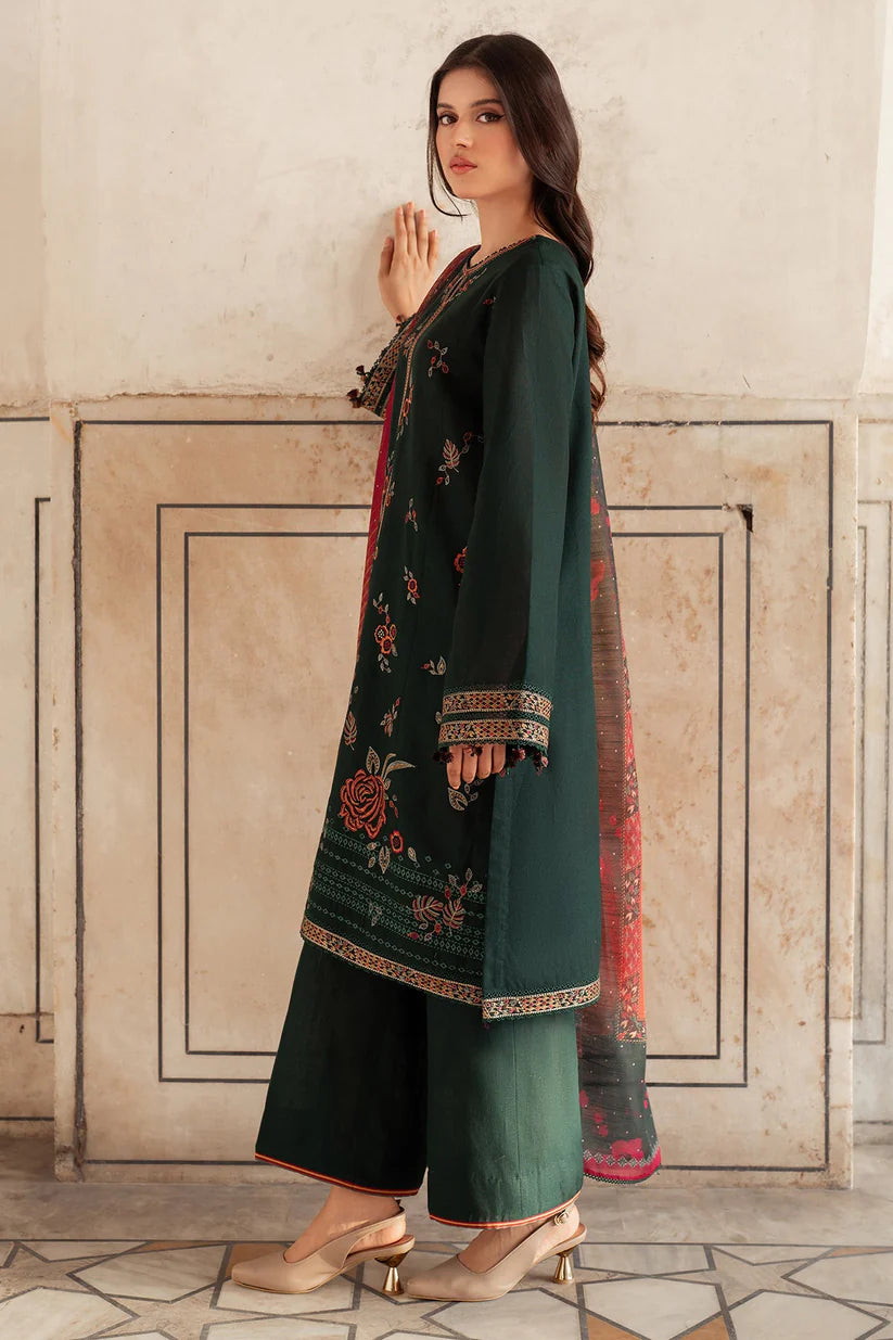 3 Piece Embroidered Dhanak Shirt with Printed wool shawl BR 845