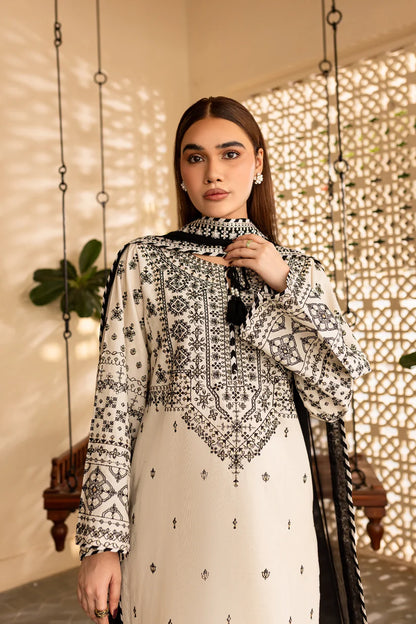 RARE-3PC LAWN EMBROIDERED SHIRT WITH CHIFFON EMBROIDERED DUPATTA AND TROUSER-3689