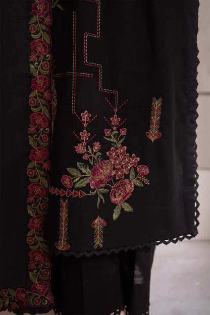 RARE-3PC DHANAK EMBROIDERED SHIRT WITH DHANAK EMBROIDERED SHAWL & TROUSER-3408